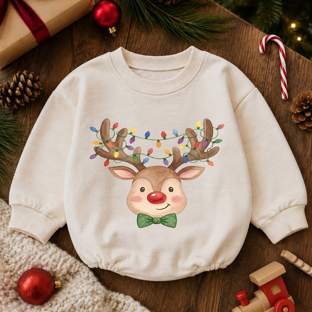 Christmas Reindeer Baby Outfit, Baby First Christmas Romper, Rudolph Holiday Baby Romper, Toddler Christmas Outfit, Xmas Baby Gift — product view 6