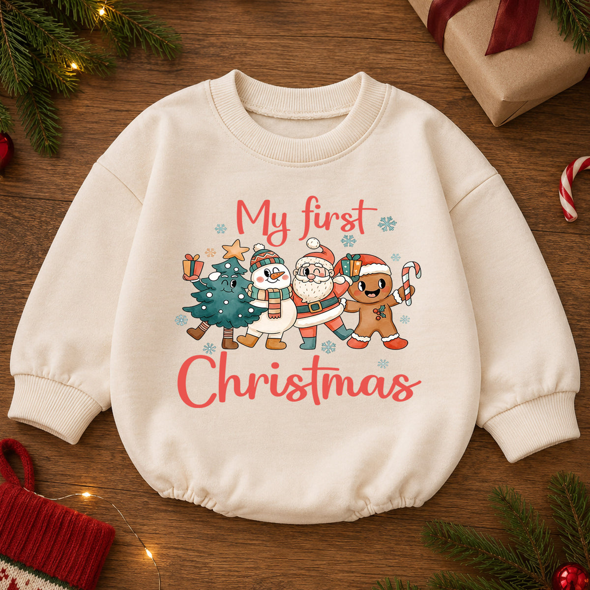 My First Christmas Baby Outfit, Baby First Christmas Romper, Santa Snowman Gingerbread Tree, Toddler Holiday Outfit, Xmas Baby Gift — product view 2