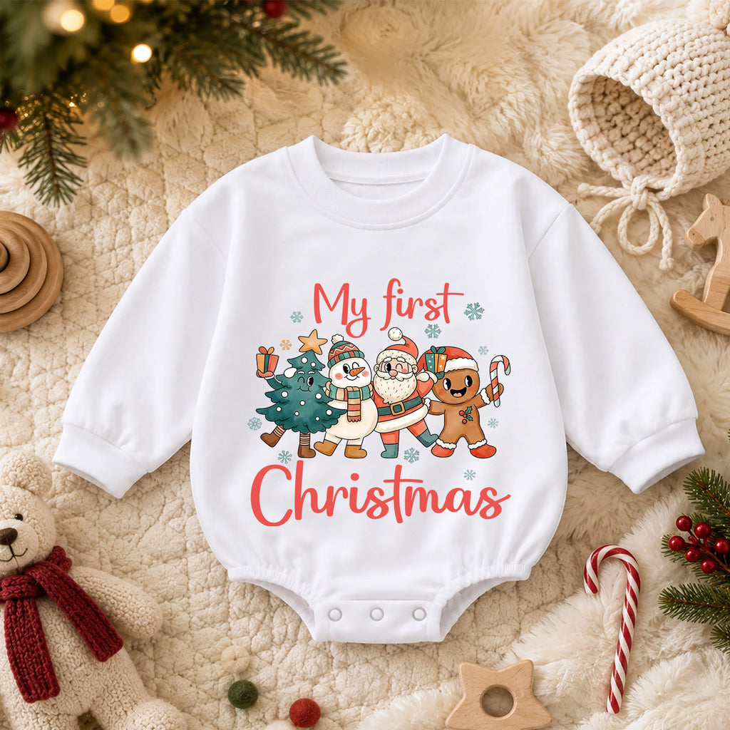 My First Christmas Baby Outfit, Baby First Christmas Romper, Santa Snowman Gingerbread Tree, Toddler Holiday Outfit, Xmas Baby Gift — product view 3