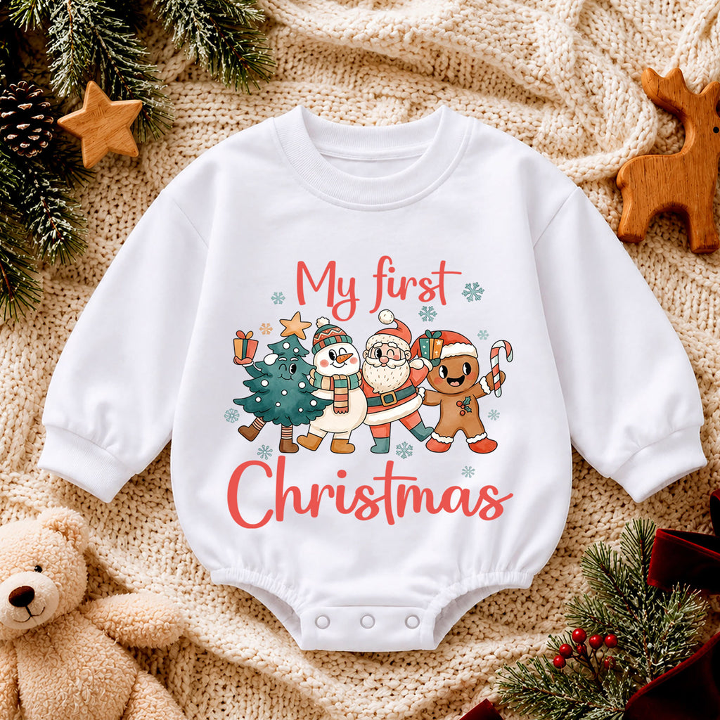 My First Christmas Baby Outfit, Baby First Christmas Romper, Santa Snowman Gingerbread Tree, Toddler Holiday Outfit, Xmas Baby Gift — product view 4
