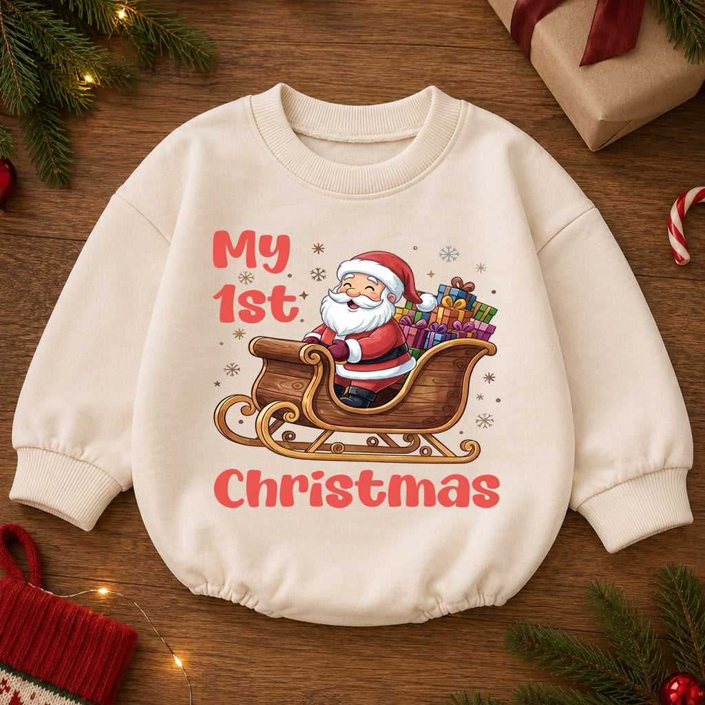 My 1st Christmas Baby Outfit, Santa Sleigh Baby First Christmas Romper, Infant Holiday Outfit, Toddler Christmas Romper, Xmas Baby Gift — product view 2
