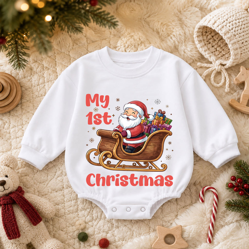 My 1st Christmas Baby Outfit, Santa Sleigh Baby First Christmas Romper, Infant Holiday Outfit, Toddler Christmas Romper, Xmas Baby Gift — product view 3
