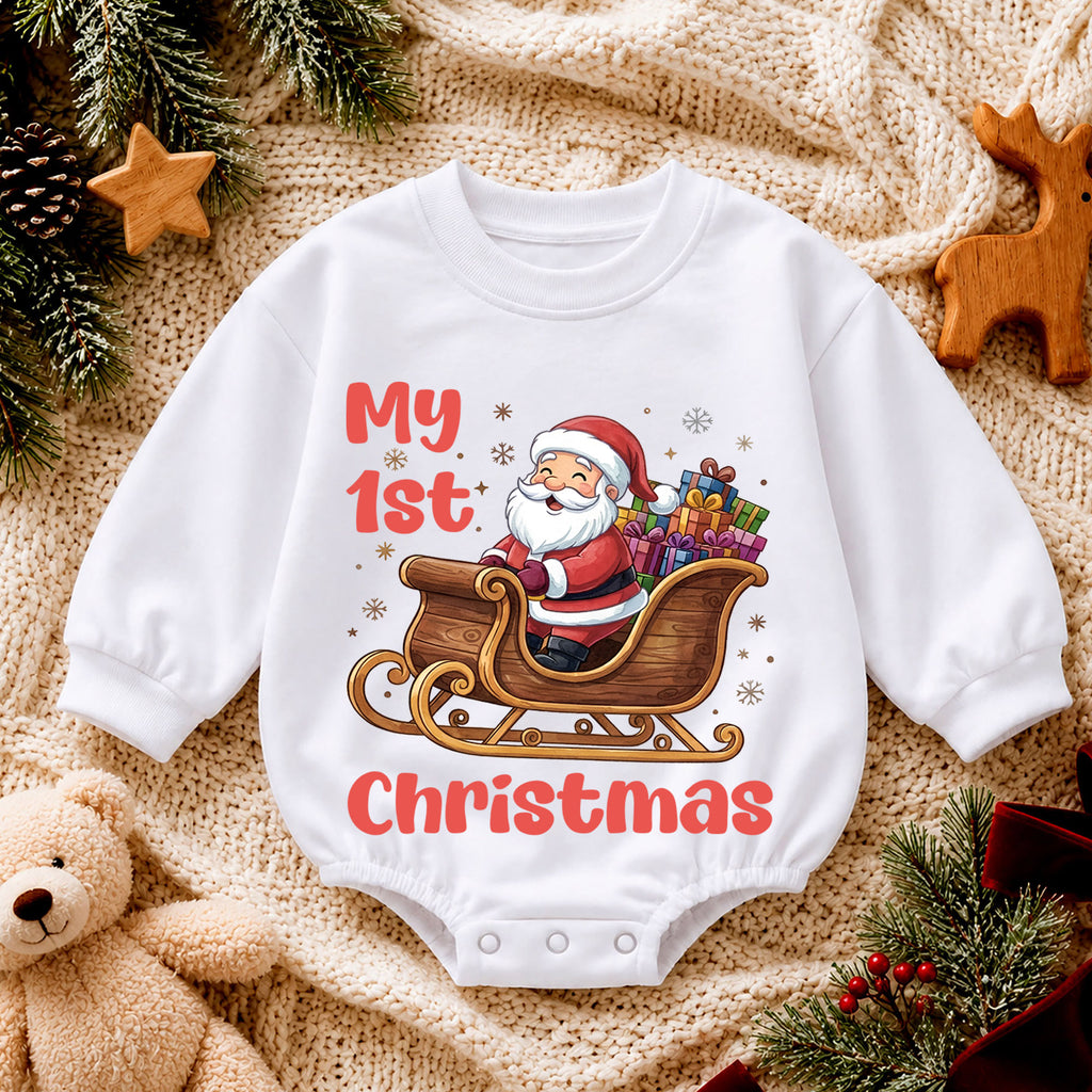 My 1st Christmas Baby Outfit, Santa Sleigh Baby First Christmas Romper, Infant Holiday Outfit, Toddler Christmas Romper, Xmas Baby Gift — product view 4