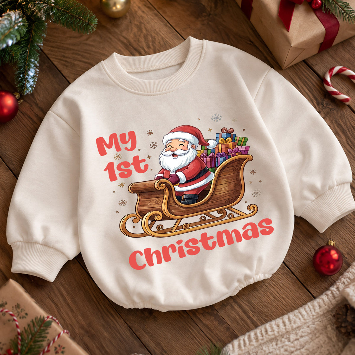 My 1st Christmas Baby Outfit, Santa Sleigh Baby First Christmas Romper, Infant Holiday Outfit, Toddler Christmas Romper, Xmas Baby Gift — product view 5