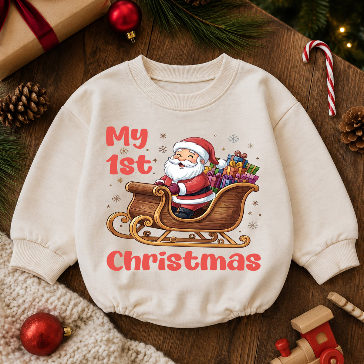 My 1st Christmas Baby Outfit, Santa Sleigh Baby First Christmas Romper, Infant Holiday Outfit, Toddler Christmas Romper, Xmas Baby Gift — product view 6