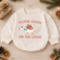 Festive Goose Christmas Baby Romper, Goose on the Loose Holiday Outfit, Funny Toddler Xmas Romper, Cute 1st Christmas Gift for Baby — product view 1