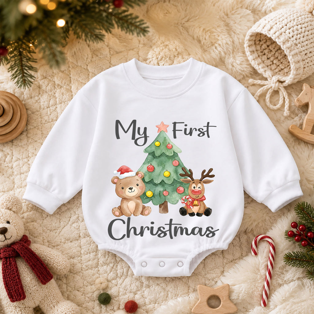 My First Christmas Baby Outfit, Cute Bear Reindeer Christmas Romper, Baby First Christmas, Toddler Holiday Romper, 1st Christmas Gift — product view 3