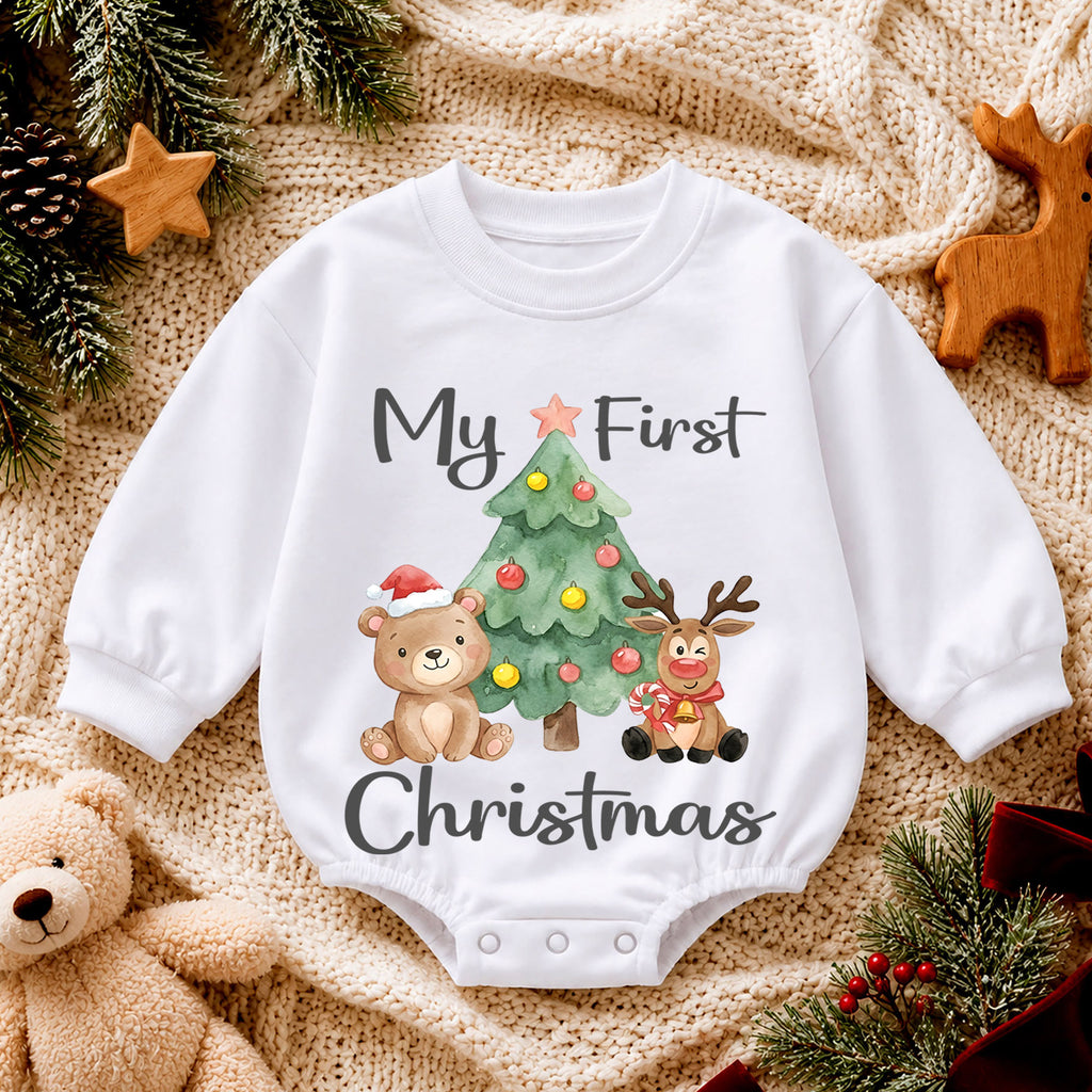 My First Christmas Baby Outfit, Cute Bear Reindeer Christmas Romper, Baby First Christmas, Toddler Holiday Romper, 1st Christmas Gift — product view 4