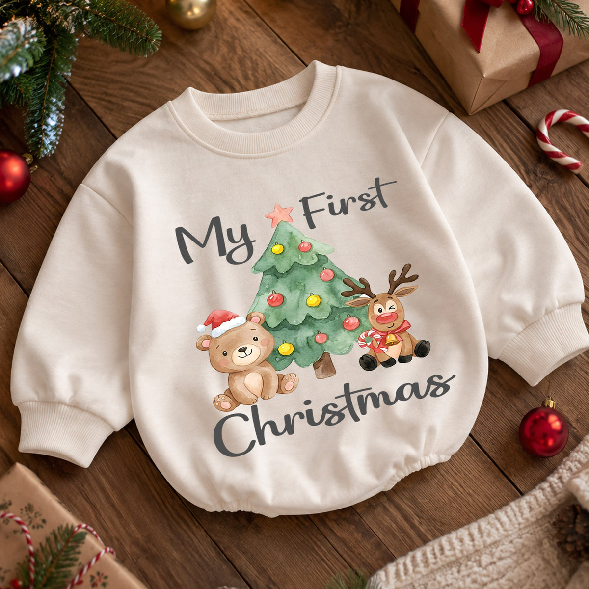 My First Christmas Baby Outfit, Cute Bear Reindeer Christmas Romper, Baby First Christmas, Toddler Holiday Romper, 1st Christmas Gift — product view 5