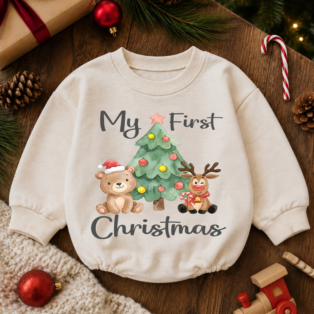 My First Christmas Baby Outfit, Cute Bear Reindeer Christmas Romper, Baby First Christmas, Toddler Holiday Romper, 1st Christmas Gift — product view 6
