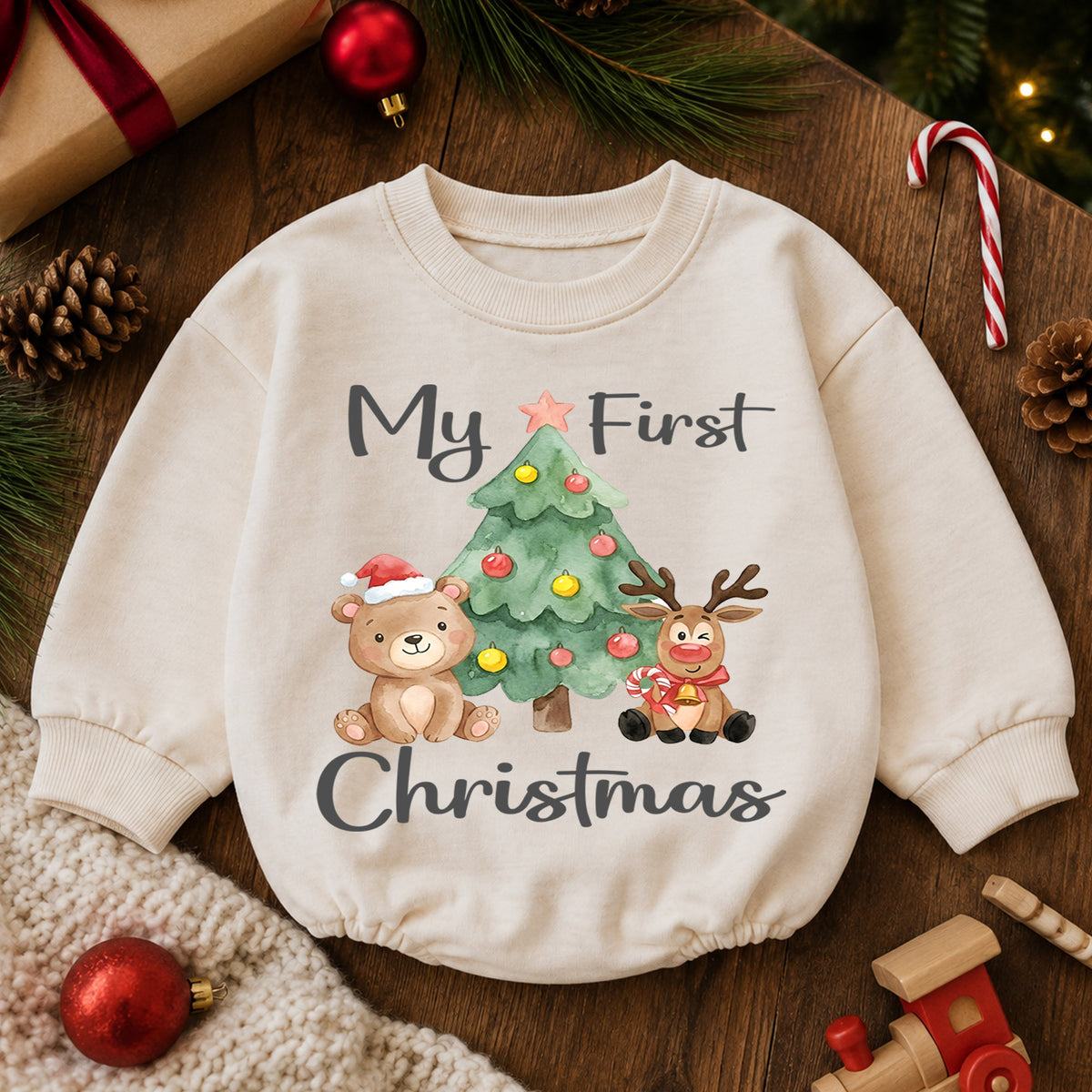 My First Christmas Baby Outfit, Cute Bear Reindeer Christmas Romper, Baby First Christmas, Toddler Holiday Romper, 1st Christmas Gift — product view 6