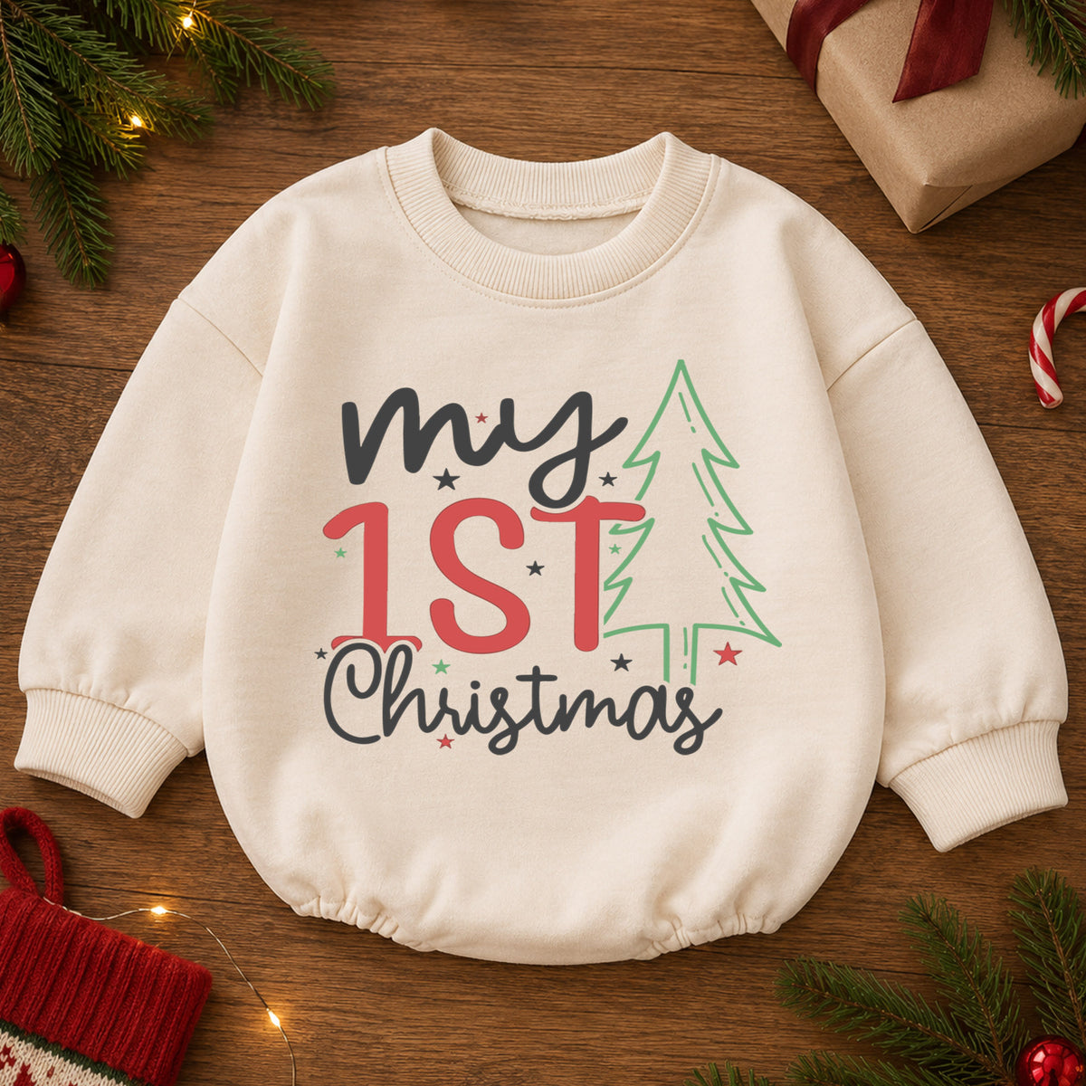 My 1st Christmas Baby Romper, Minimal Christmas Tree Romper, Baby First Xmas Outfit, Toddler Holiday Keepsake Gift — product view 2