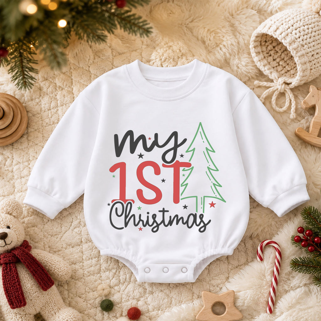 My 1st Christmas Baby Romper, Minimal Christmas Tree Romper, Baby First Xmas Outfit, Toddler Holiday Keepsake Gift — product view 3