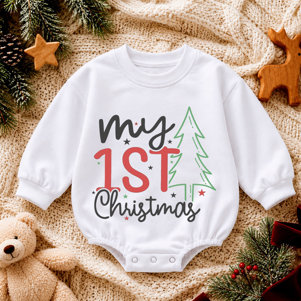 My 1st Christmas Baby Romper, Minimal Christmas Tree Romper, Baby First Xmas Outfit, Toddler Holiday Keepsake Gift — product view 4