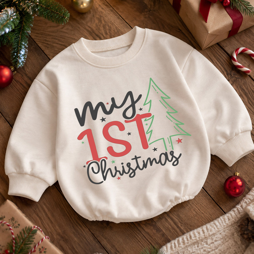 My 1st Christmas Baby Romper, Minimal Christmas Tree Romper, Baby First Xmas Outfit, Toddler Holiday Keepsake Gift — product view 5