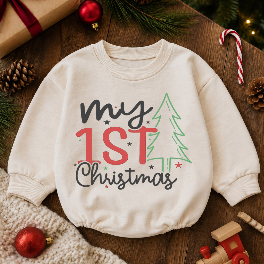 My 1st Christmas Baby Romper, Minimal Christmas Tree Romper, Baby First Xmas Outfit, Toddler Holiday Keepsake Gift — product view 6