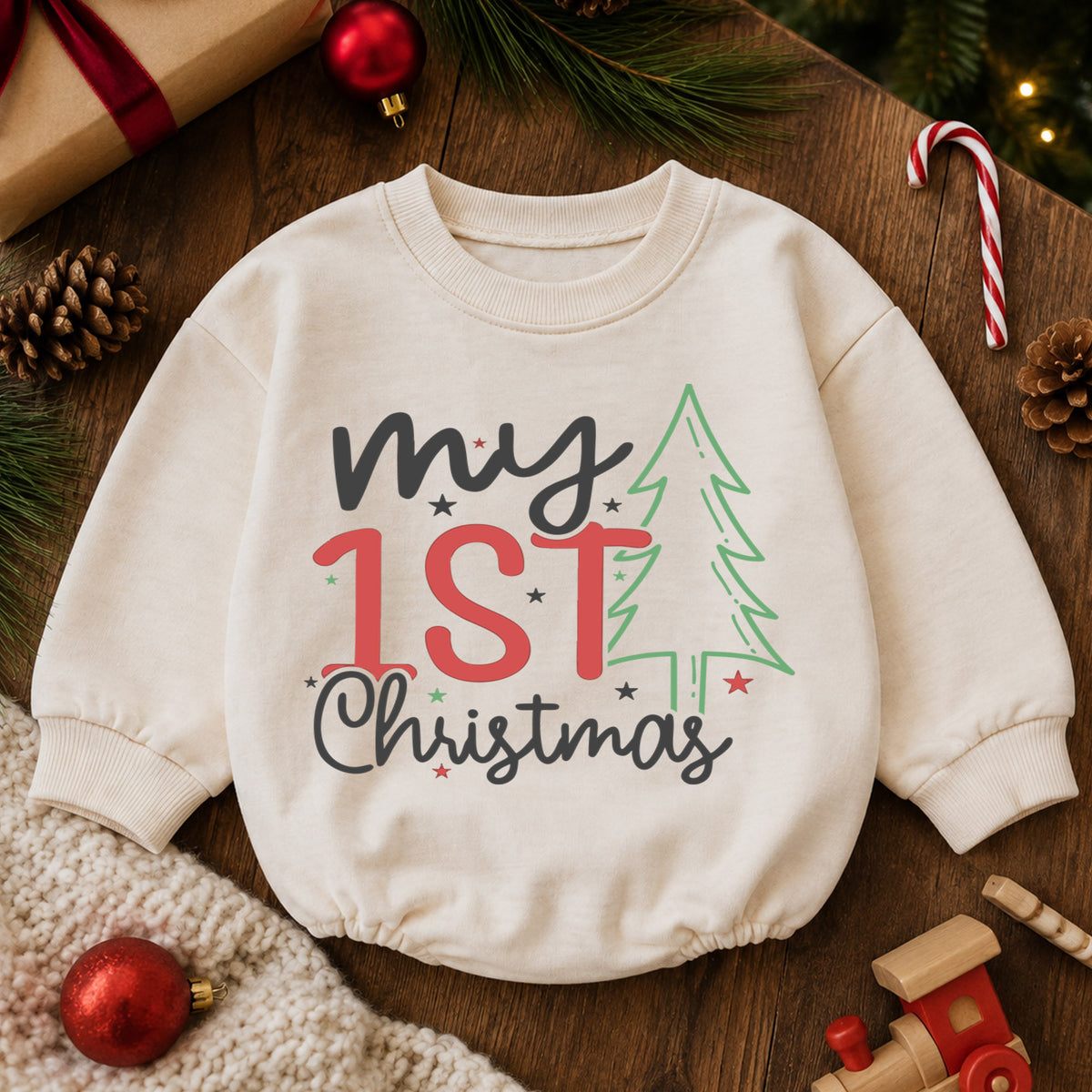 My 1st Christmas Baby Romper, Minimal Christmas Tree Romper, Baby First Xmas Outfit, Toddler Holiday Keepsake Gift — product view 6
