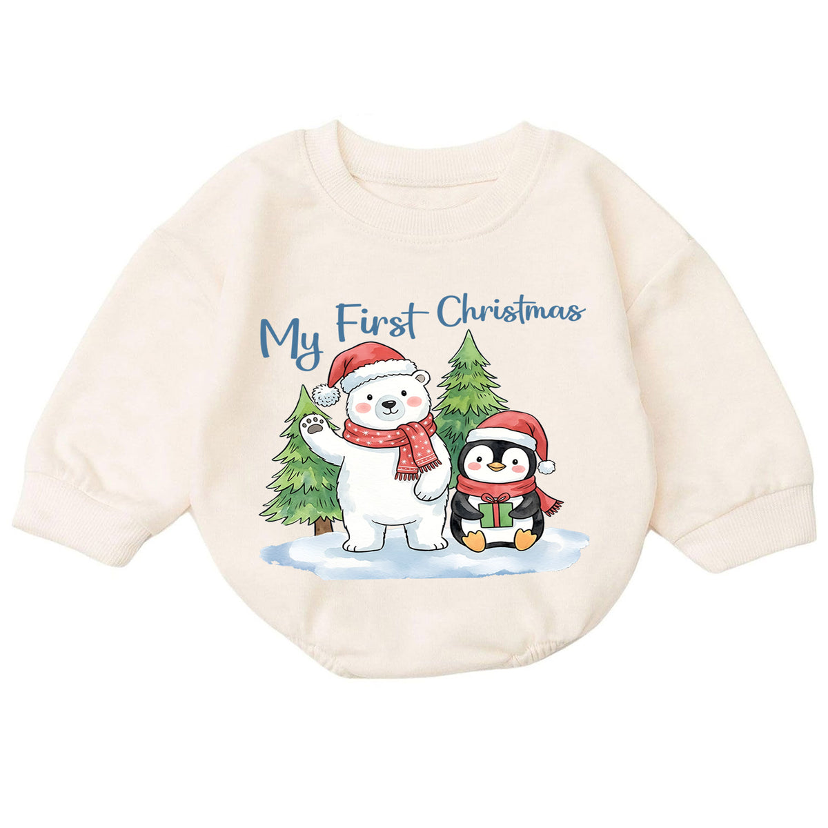 My First Christmas Baby Outfit, Polar Bear Penguin Christmas Romper, Baby First Christmas Outfit, Toddler Holiday Romper, Xmas Baby Gift — product view 7