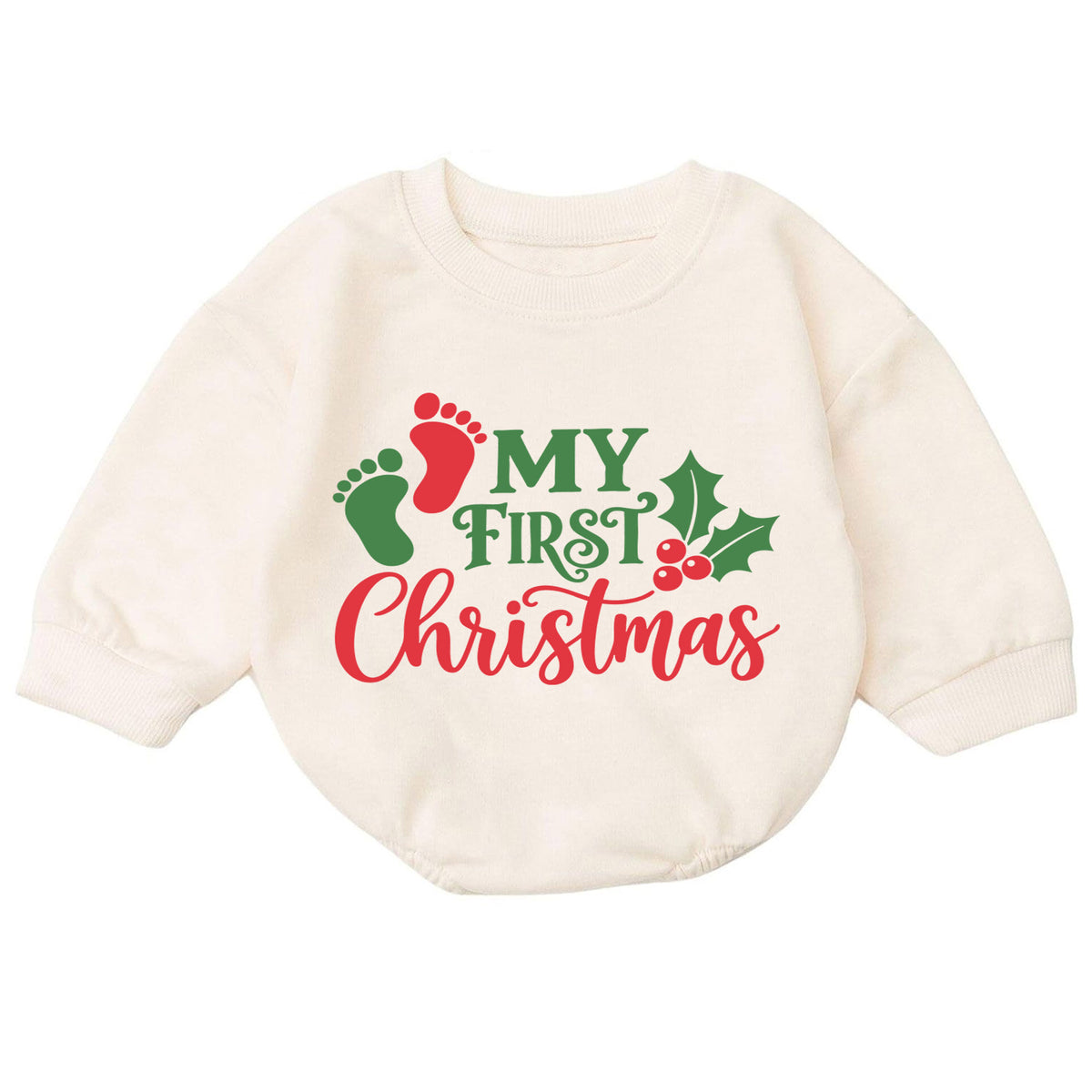 My First Christmas Baby Romper, Baby Footprint Christmas Outfit, Newborn First Xmas Romper, Cute Holiday Baby Gift — product view 7