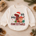 My 1st Christmas Baby Outfit, Buffalo Plaid Reindeer Romper, Baby First Christmas Outfit, Toddler Holiday Romper, 1st Xmas Baby Gift — product view 1