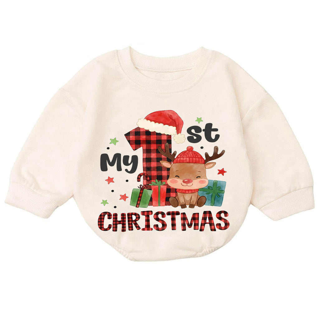 My 1st Christmas Baby Outfit, Buffalo Plaid Reindeer Romper, Baby First Christmas Outfit, Toddler Holiday Romper, 1st Xmas Baby Gift — product view 7