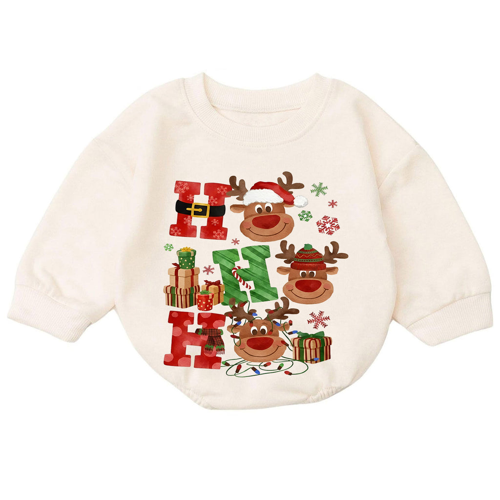Ho Ho Ho Christmas Baby Outfit, Cute Reindeer Holiday Romper, Baby First Christmas Romper, Toddler Xmas Outfit, Christmas Baby Gift — product view 7