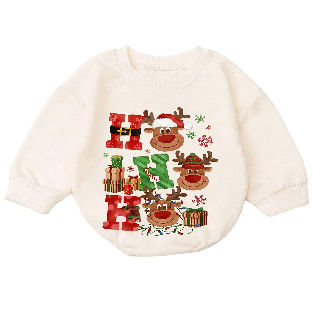 Ho Ho Ho Christmas Baby Outfit, Cute Reindeer Holiday Romper, Baby First Christmas Romper, Toddler Xmas Outfit, Christmas Baby Gift — product view 7