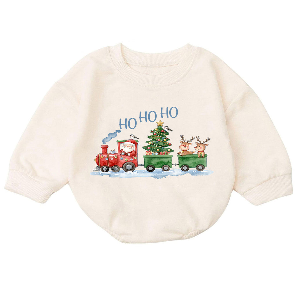 Santa Christmas Train Baby Outfit, Ho Ho Ho Baby Christmas Romper, Baby First Christmas Outfit, Toddler Holiday Romper, Xmas Baby Gift — product view 7