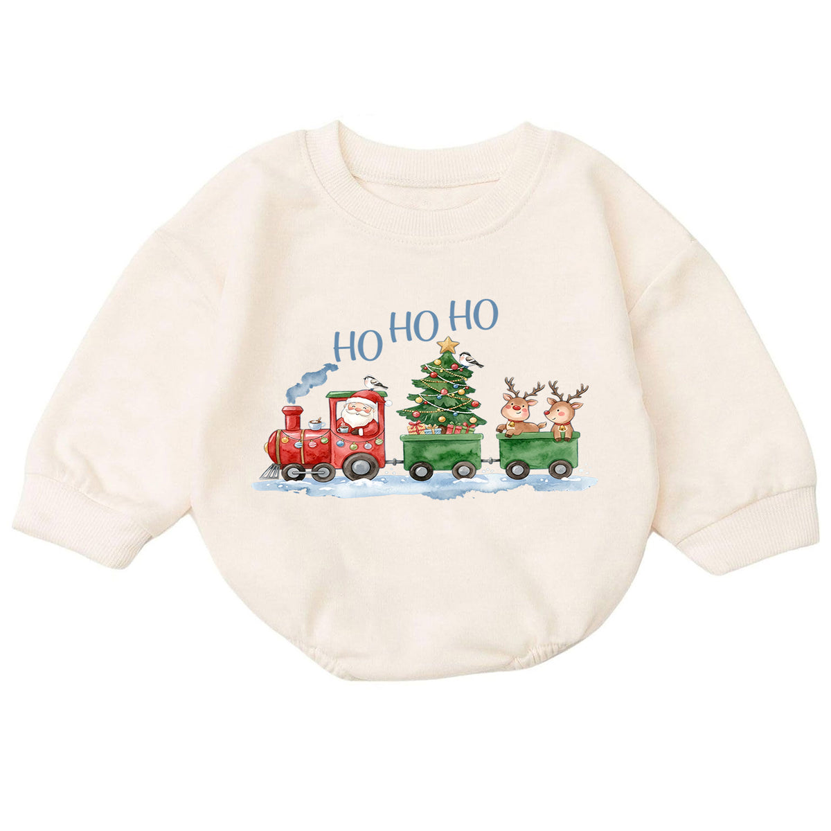Santa Christmas Train Baby Outfit, Ho Ho Ho Baby Christmas Romper, Baby First Christmas Outfit, Toddler Holiday Romper, Xmas Baby Gift — product view 7