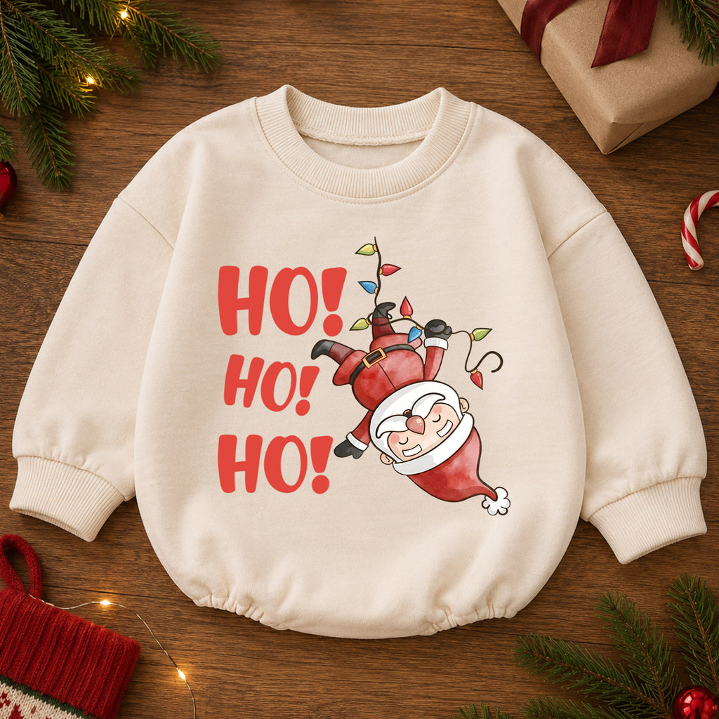 Funny Santa Ho Ho Ho Baby Outfit, Christmas Lights Santa Romper, Baby First Christmas Romper, Toddler Holiday Outfit, Xmas Baby Gift — product view 2