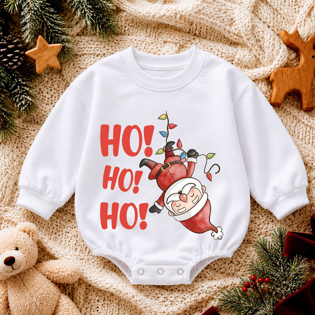 Funny Santa Ho Ho Ho Baby Outfit, Christmas Lights Santa Romper, Baby First Christmas Romper, Toddler Holiday Outfit, Xmas Baby Gift — product view 4