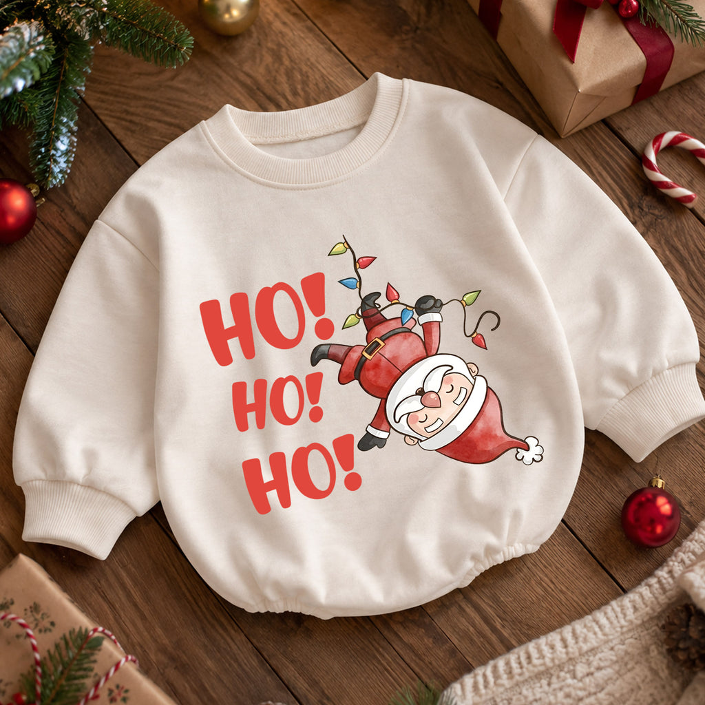 Funny Santa Ho Ho Ho Baby Outfit, Christmas Lights Santa Romper, Baby First Christmas Romper, Toddler Holiday Outfit, Xmas Baby Gift — product view 5