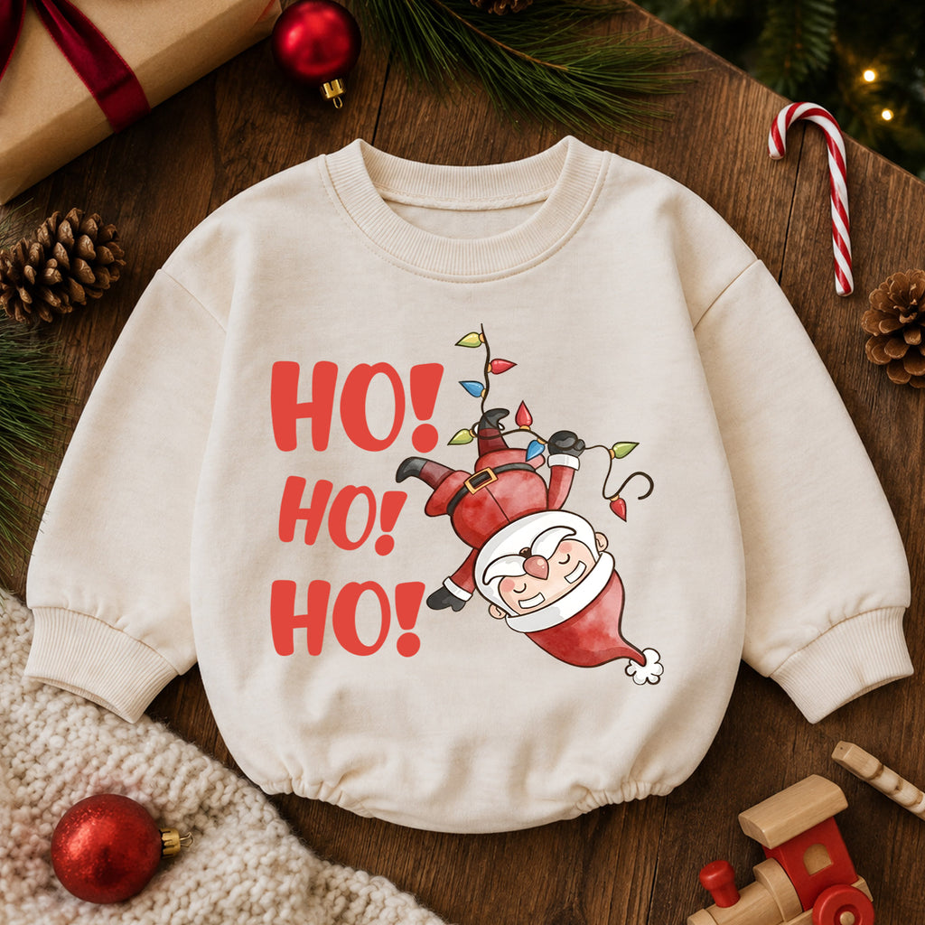 Funny Santa Ho Ho Ho Baby Outfit, Christmas Lights Santa Romper, Baby First Christmas Romper, Toddler Holiday Outfit, Xmas Baby Gift — product view 6