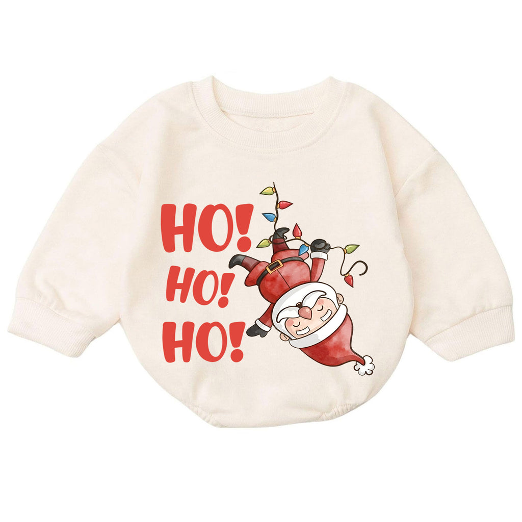 Funny Santa Ho Ho Ho Baby Outfit, Christmas Lights Santa Romper, Baby First Christmas Romper, Toddler Holiday Outfit, Xmas Baby Gift — product view 7