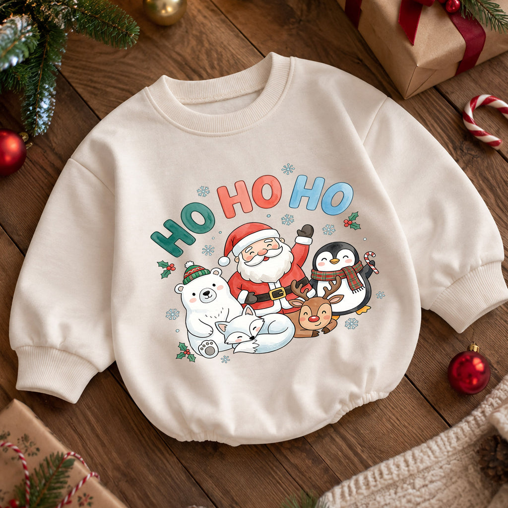 Ho Ho Ho Christmas Baby Outfit, Santa Reindeer Penguin Holiday Romper, Baby First Christmas Romper, Toddler Xmas Outfit, Baby Gift — product view 5