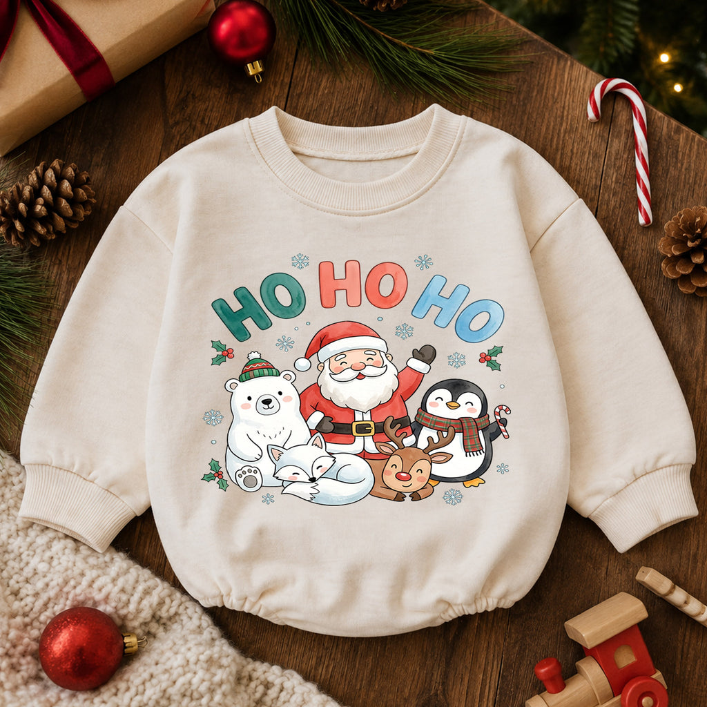 Ho Ho Ho Christmas Baby Outfit, Santa Reindeer Penguin Holiday Romper, Baby First Christmas Romper, Toddler Xmas Outfit, Baby Gift — product view 6