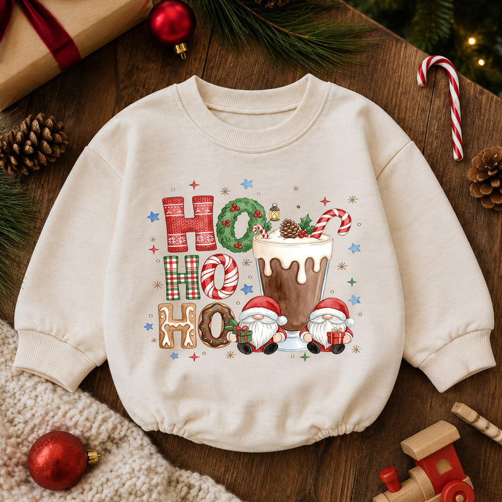 Ho Ho Ho Hot Cocoa Baby Outfit, Christmas Gnome Holiday Romper, Baby First Christmas Romper, Toddler Xmas Outfit, Christmas Baby Gift — product view 6