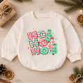 Pastel Ho Ho Ho Baby Christmas Outfit, Pink Christmas Tree Romper, Baby First Christmas Romper, Toddler Girl Holiday Outfit, Xmas Gift — product view 1