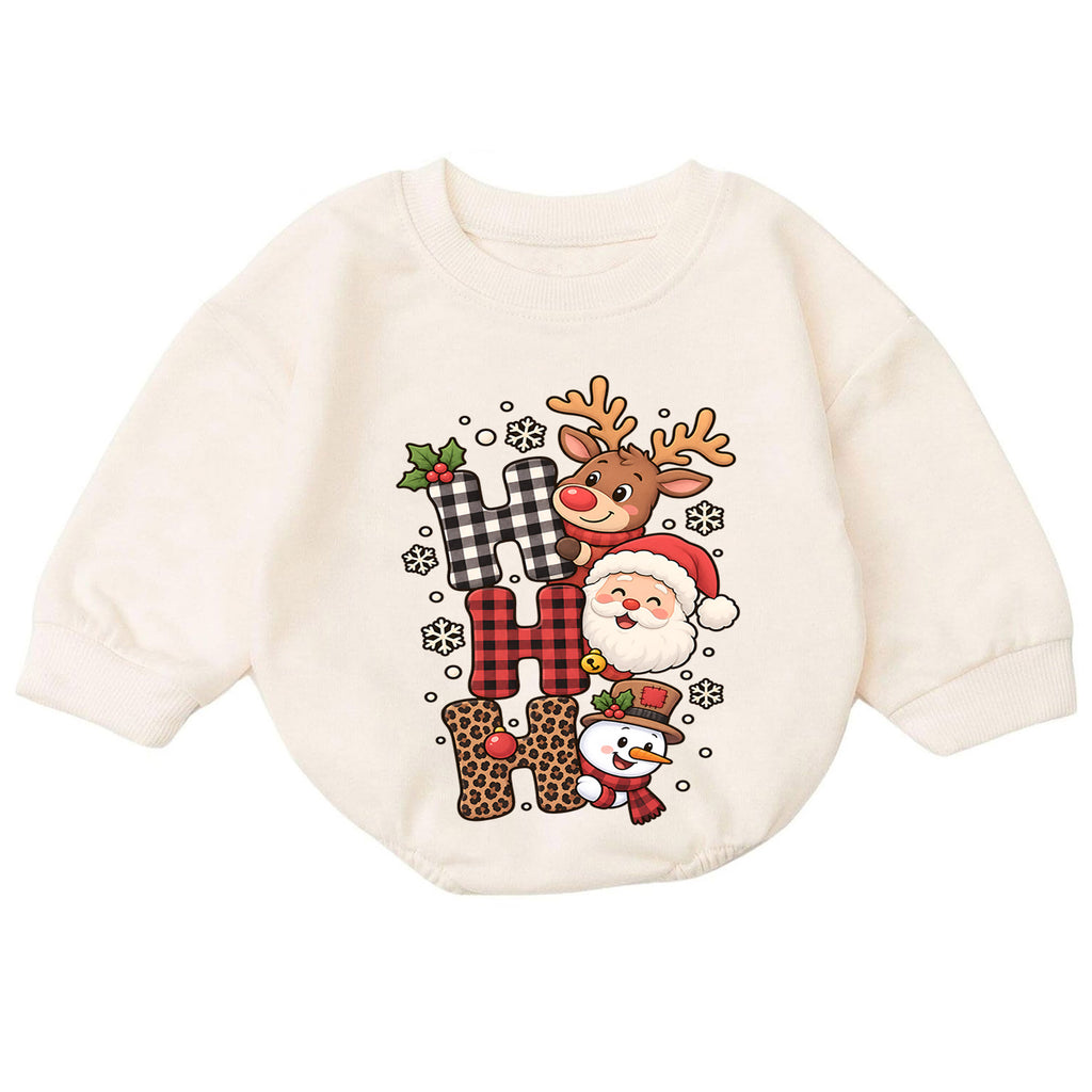Ho Ho Ho Christmas Baby Outfit, Santa Reindeer Snowman Romper, Baby First Christmas Romper, Toddler Holiday Outfit, Xmas Baby Gift — product view 7