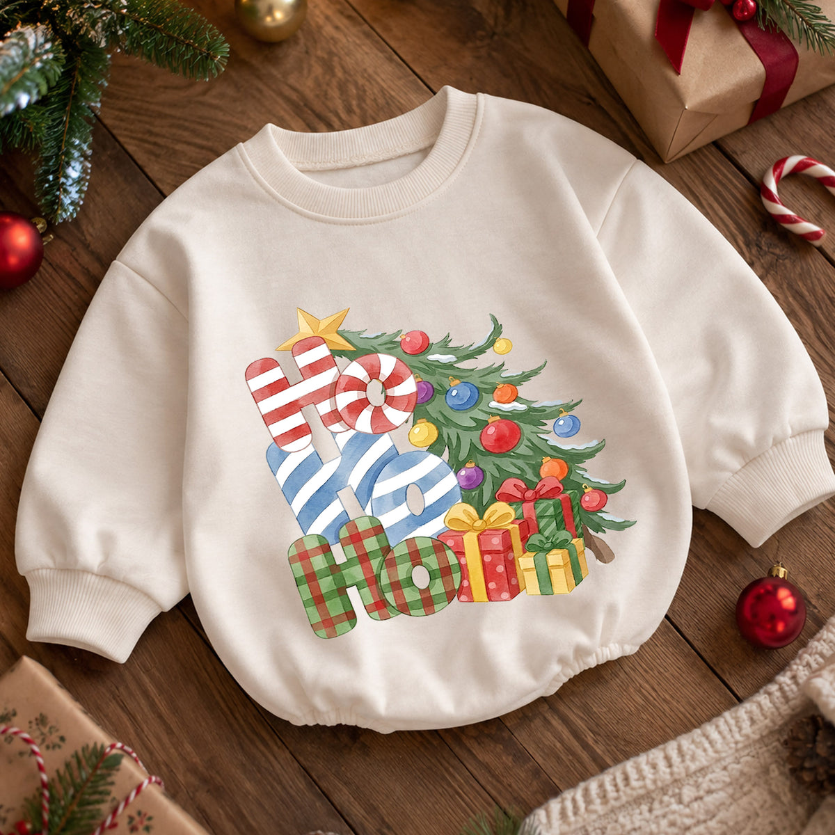 Ho Ho Ho Christmas Baby Outfit, Christmas Tree Gift Romper, Baby First Christmas Romper, Toddler Holiday Outfit, Xmas Baby Gift — product view 5