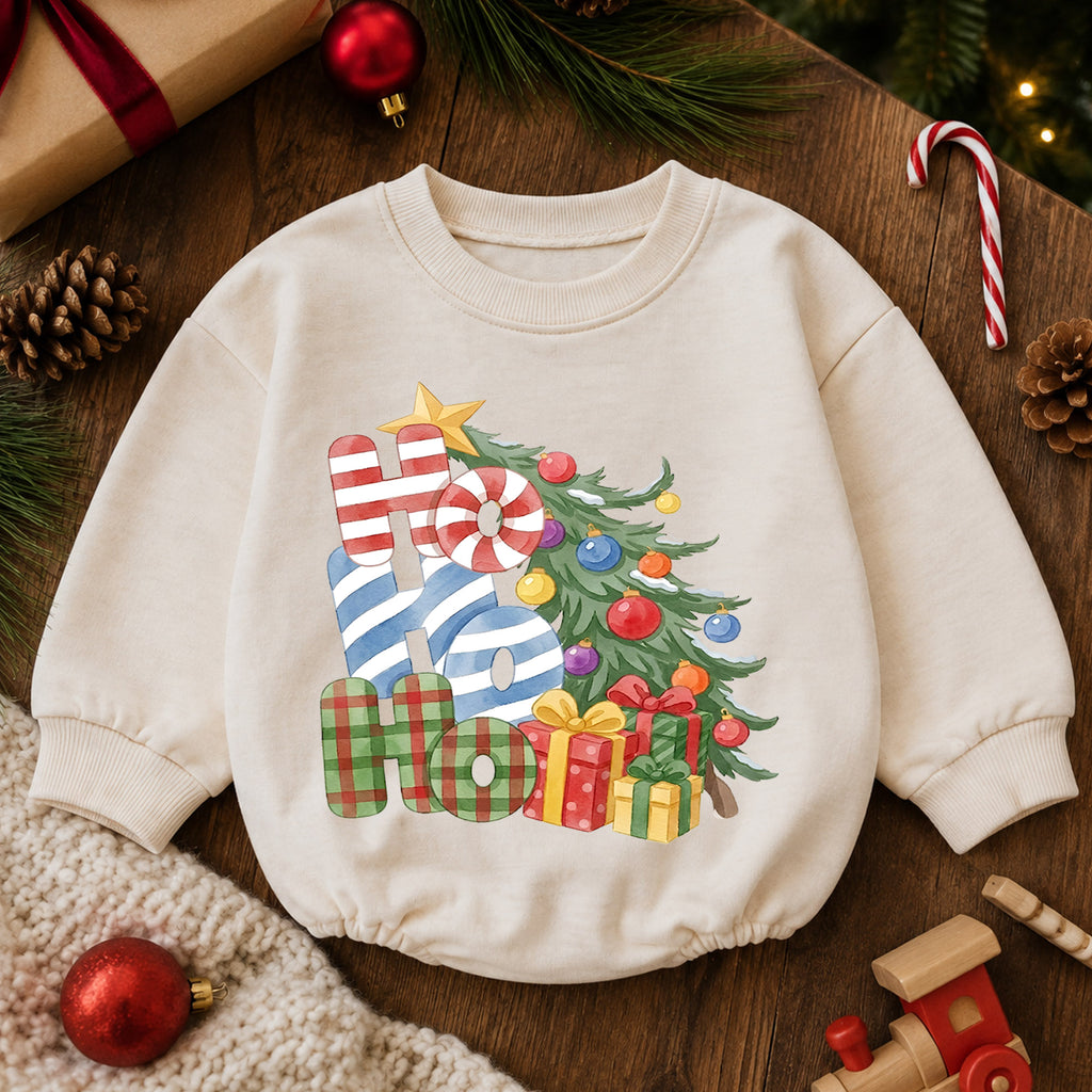 Ho Ho Ho Christmas Baby Outfit, Christmas Tree Gift Romper, Baby First Christmas Romper, Toddler Holiday Outfit, Xmas Baby Gift — product view 6
