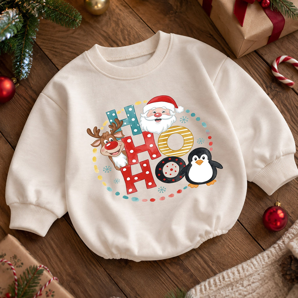 Ho Ho Ho Baby Christmas Outfit, Santa Reindeer Penguin Romper, Baby First Christmas Romper, Toddler Xmas Outfit, Holiday Baby Gift — product view 5