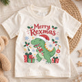 Merry Rexmas Kids Christmas Shirt, Cute T Rex Santa Hat Tee, Dinosaur Holiday Outfit for Boys Girls, Funny Dino Christmas Gift for Kids — product view 1