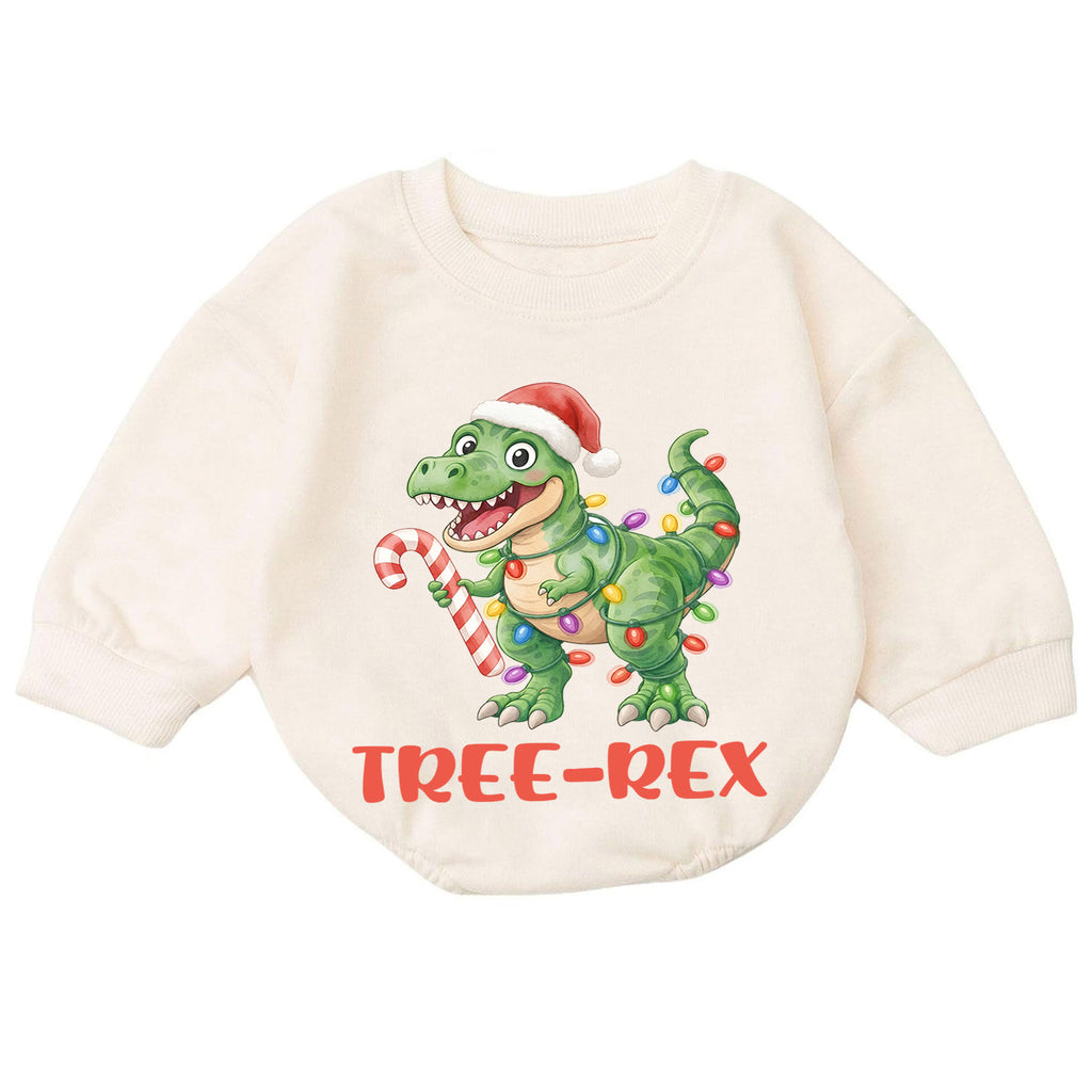 Tree Rex Dinosaur Baby Christmas Outfit, T Rex Holiday Romper, Baby First Christmas Romper, Toddler Boy Xmas Outfit, Christmas Baby Gift — product view 7