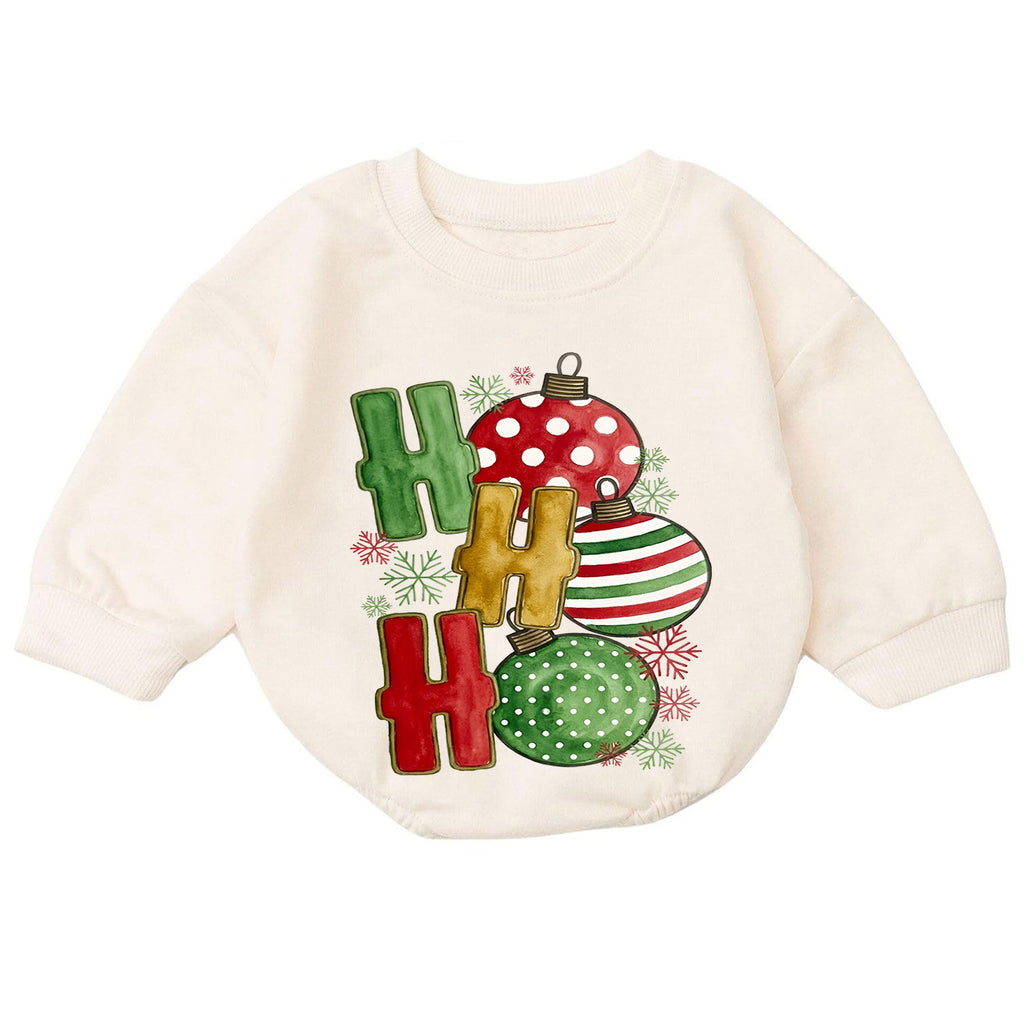 Ho Ho Ho Christmas Baby Outfit, Ornament Holiday Romper, Baby First Christmas Romper, Toddler Xmas Outfit, Classic Christmas Baby Gift — product view 7