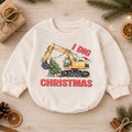 I Dig Christmas Baby Romper, Christmas Excavator Lights Outfit, Construction Toddler Holiday Romper, Cute 1st Christmas Gift for Baby — product view 1