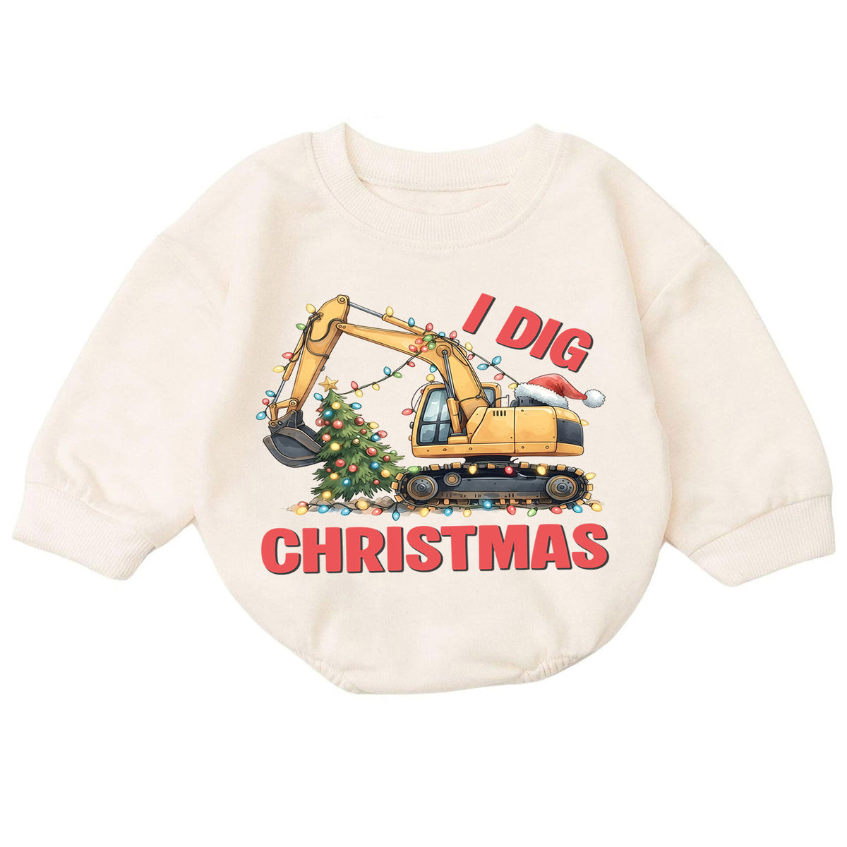 I Dig Christmas Baby Romper, Christmas Excavator Lights Outfit, Construction Toddler Holiday Romper, Cute 1st Christmas Gift for Baby — product view 7