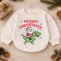 Dinosaur Christmas Baby Outfit, Santa T Rex Christmas Romper, Baby Holiday Outfit, Toddler Christmas Romper, Xmas Baby Gift — product view 1