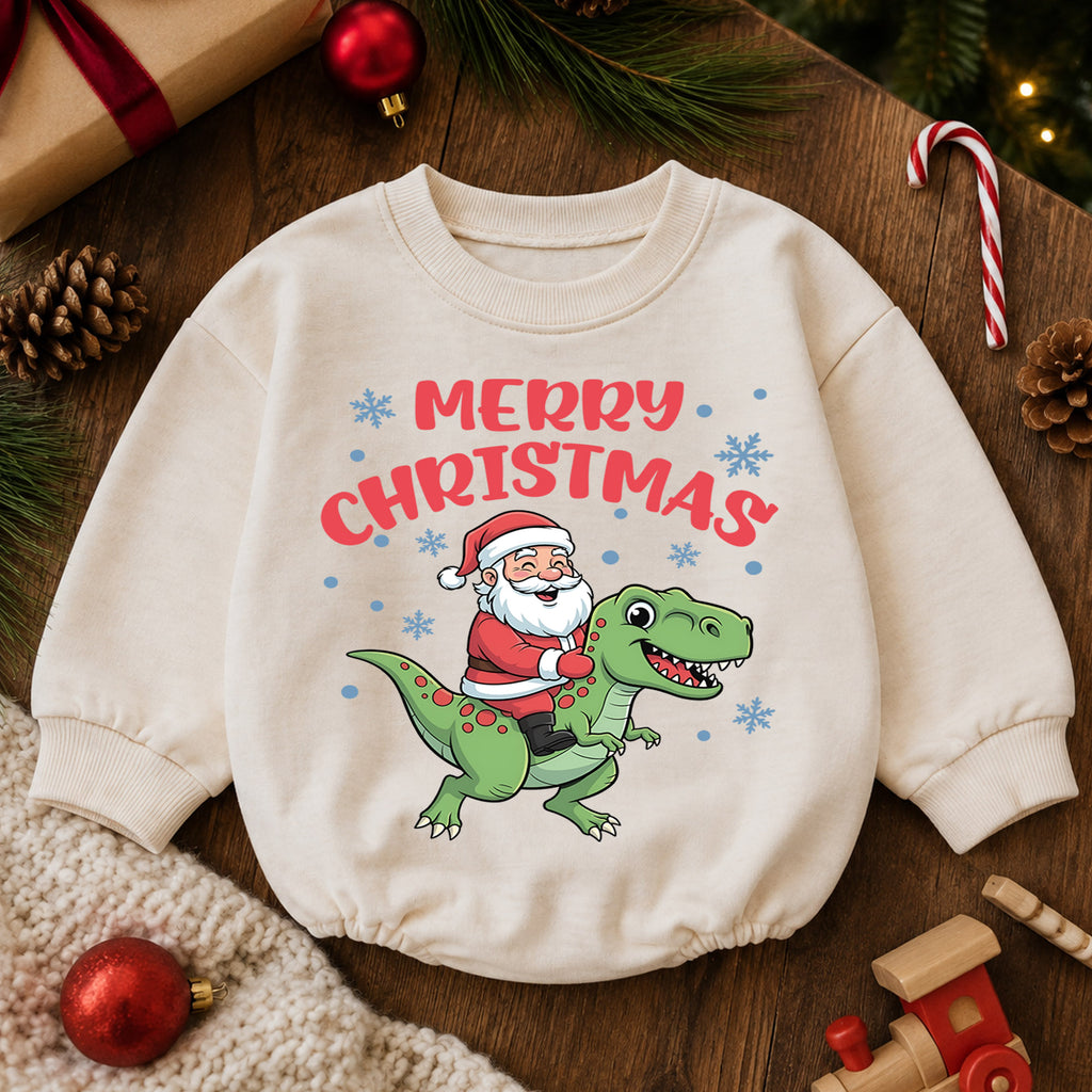 Dinosaur Christmas Baby Outfit, Santa T Rex Christmas Romper, Baby Holiday Outfit, Toddler Christmas Romper, Xmas Baby Gift — product view 6