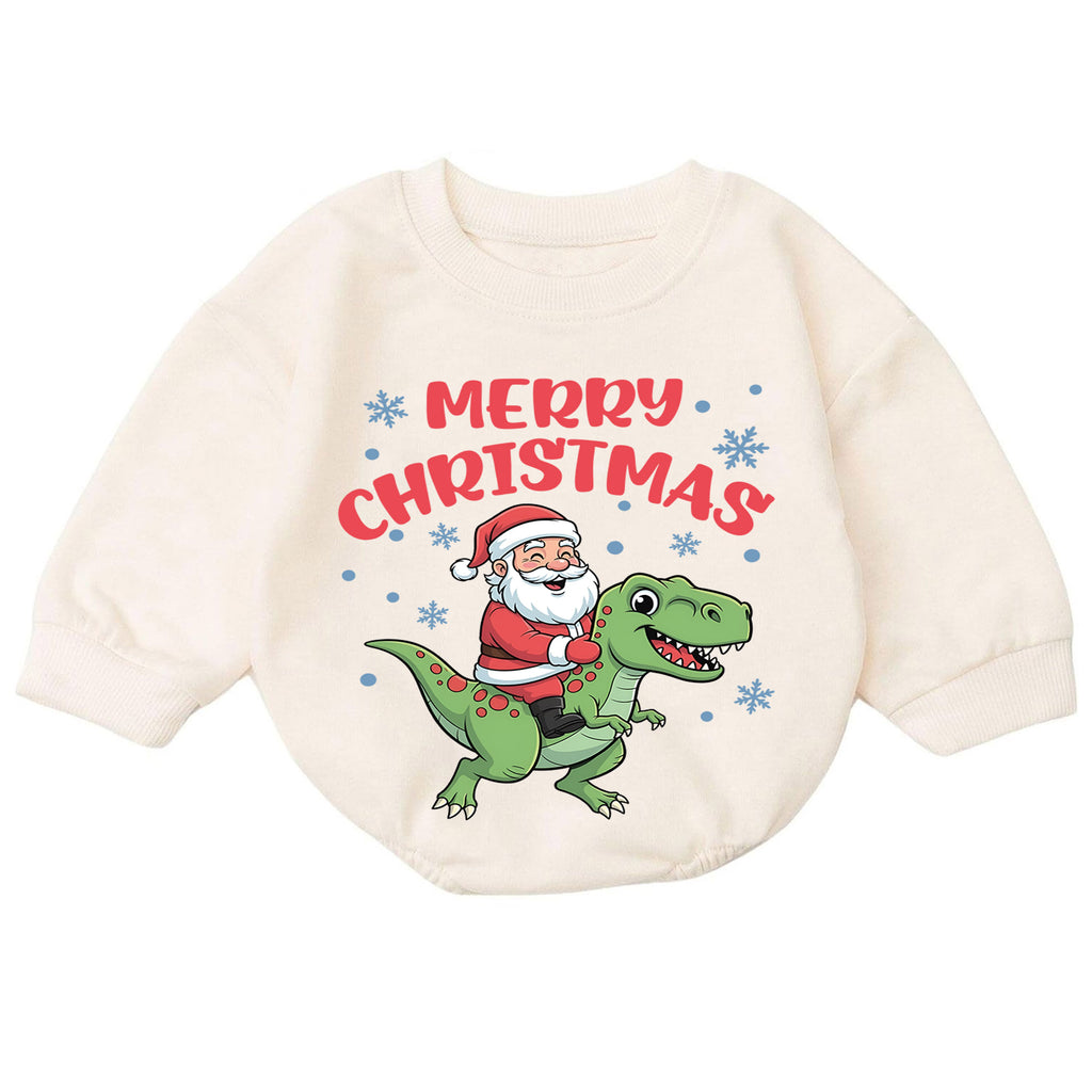 Dinosaur Christmas Baby Outfit, Santa T Rex Christmas Romper, Baby Holiday Outfit, Toddler Christmas Romper, Xmas Baby Gift — product view 7